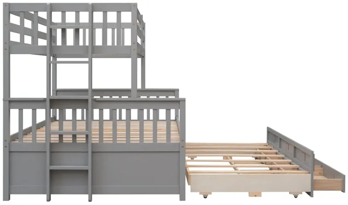 Twin Over Full Bunk Bed With Twin Size Trundle, Separable Bunk Bed With Drawers For Bedroom