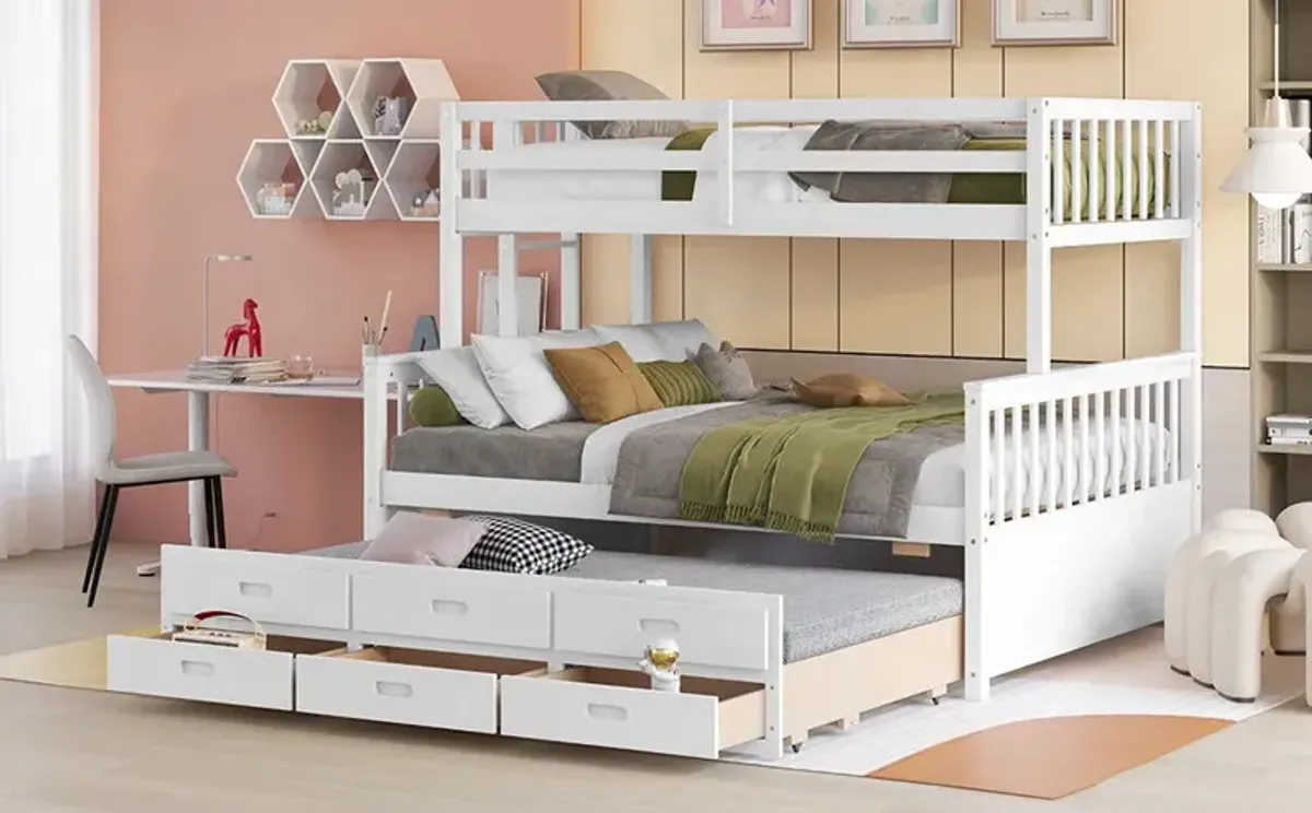 Twin Over Full Bunk Bed With Twin Size Trundle, Separable Bunk Bed With Drawers For Bedroom