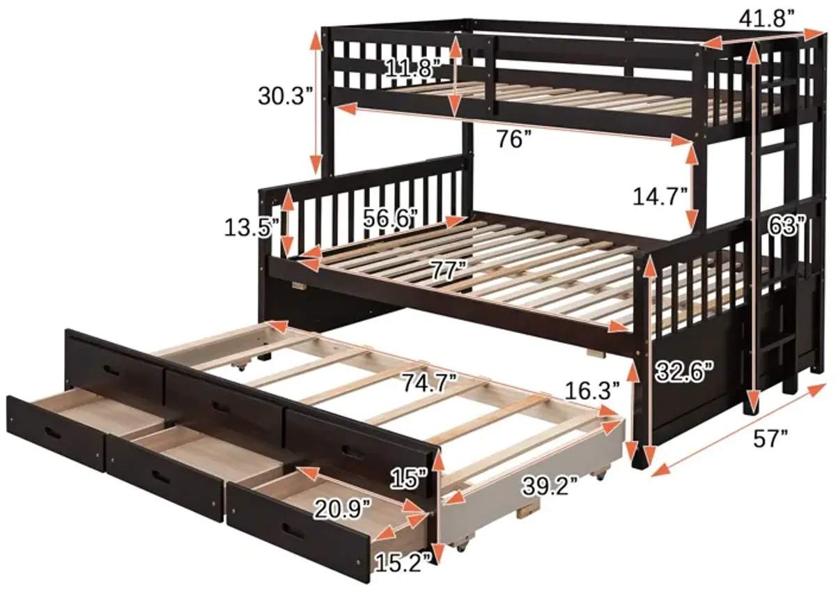 Twin Over Full Bunk Bed With Twin Size Trundle, Separable Bunk Bed With Drawers For Bedroom