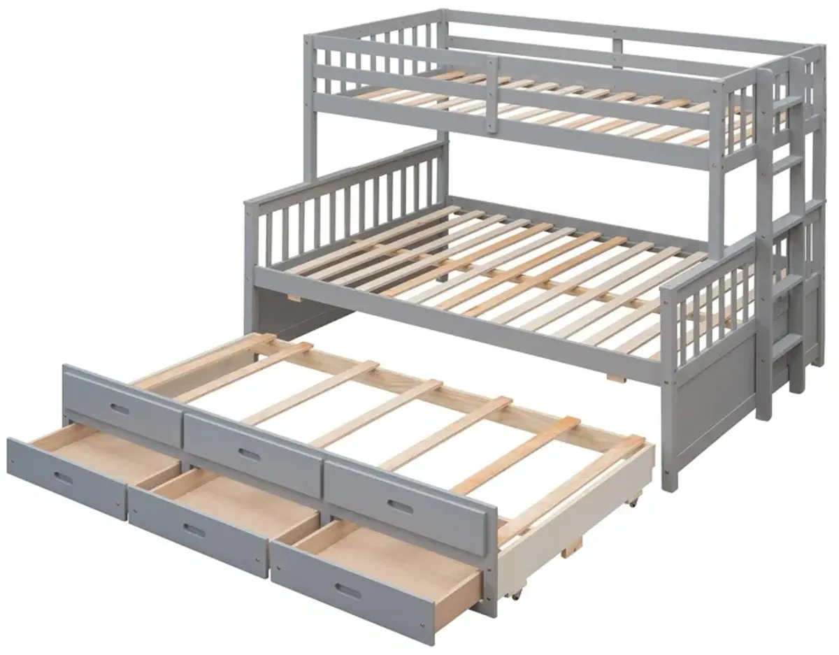 Twin Over Full Bunk Bed With Twin Size Trundle, Separable Bunk Bed With Drawers For Bedroom