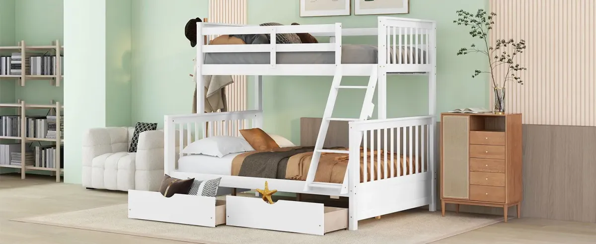 Twin Over Full Bunk Bed With Ladders And Two Storage Drawers