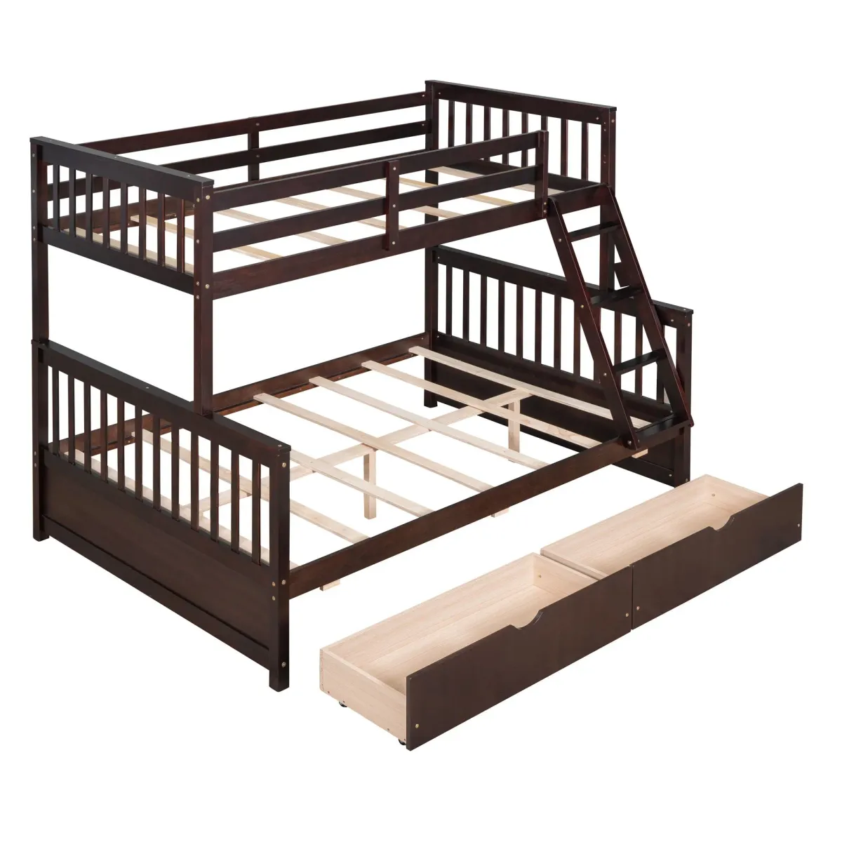 Twin Over Full Bunk Bed With Ladders And Two Storage Drawers