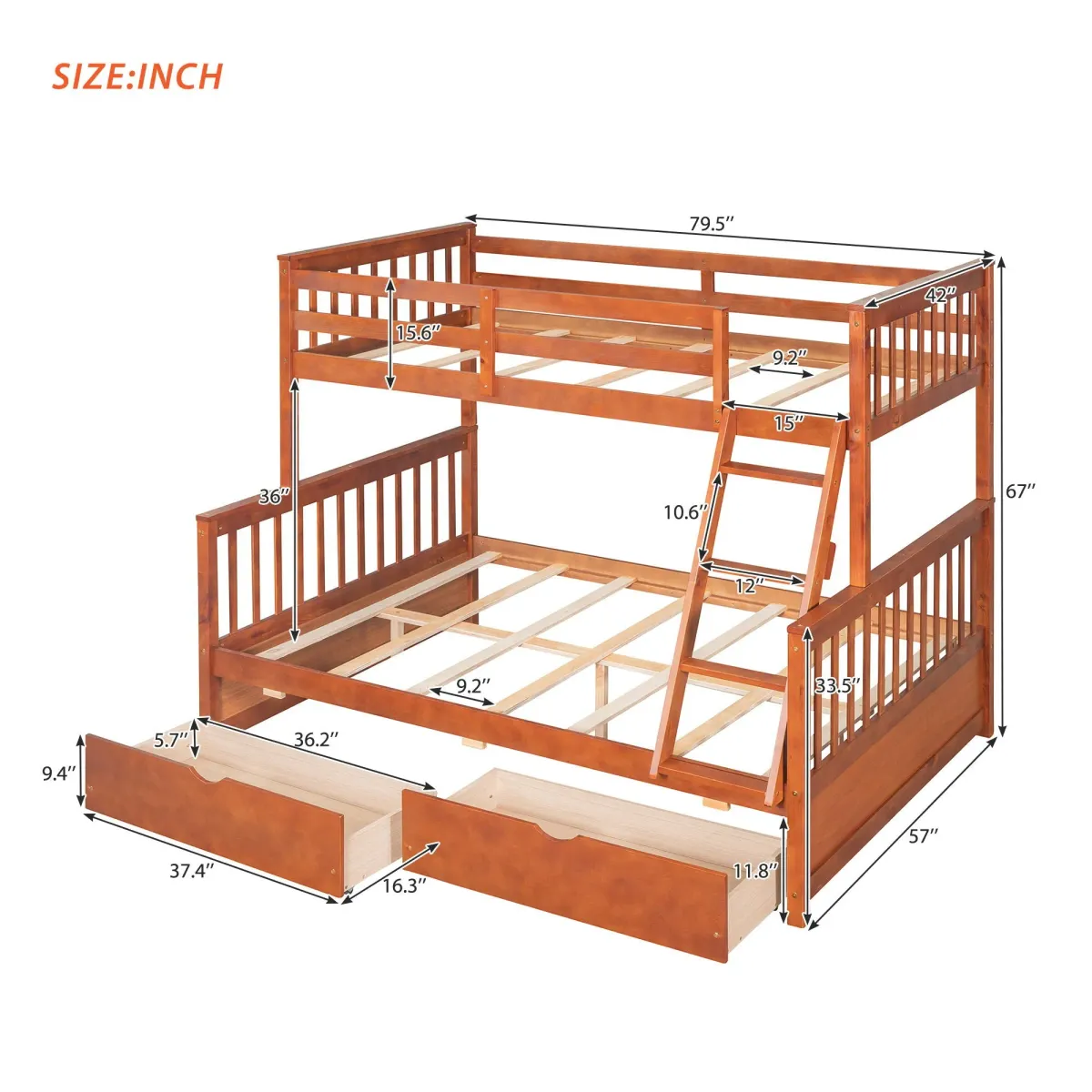 Twin Over Full Bunk Bed With Ladders And Two Storage Drawers