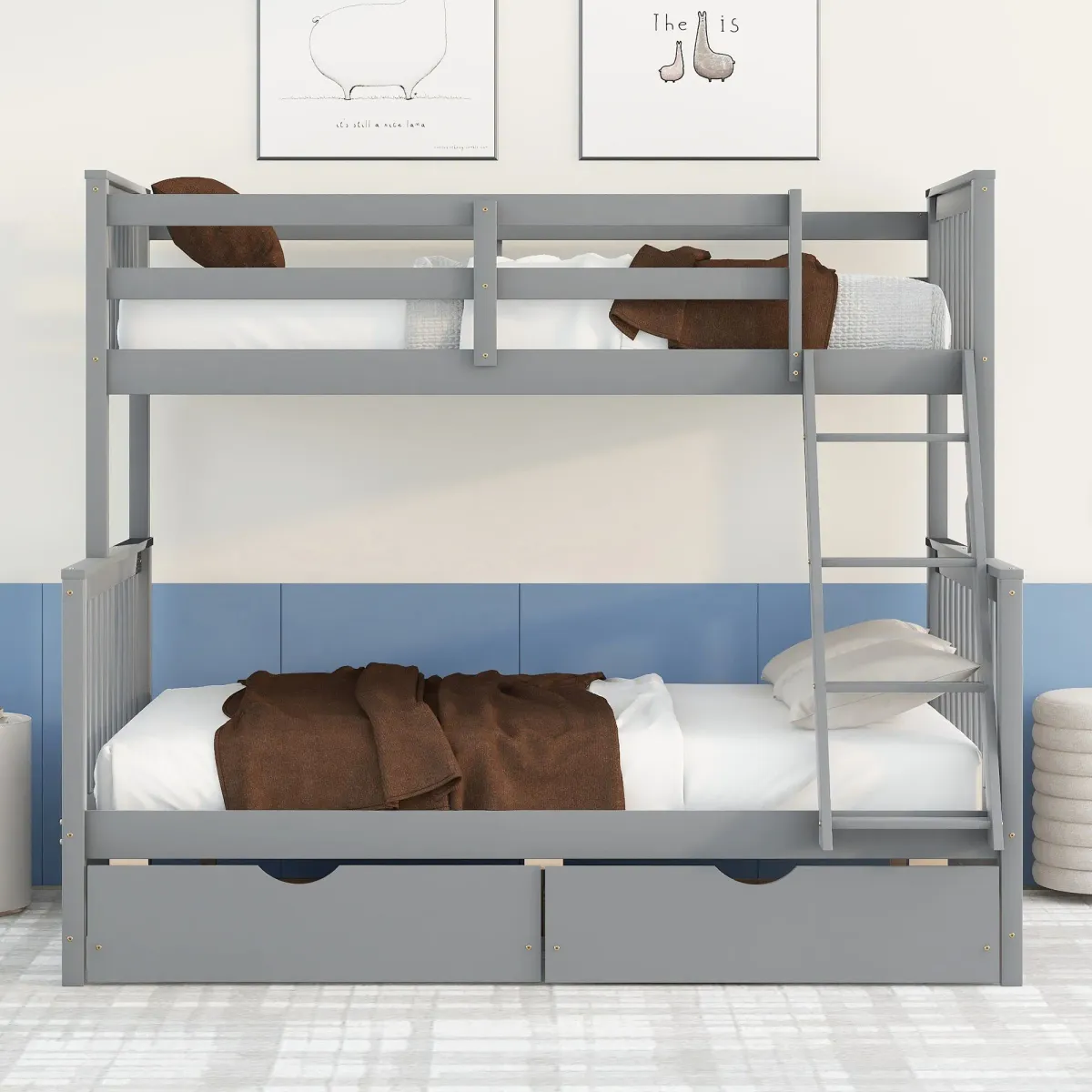 Twin Over Full Bunk Bed With Ladders And Two Storage Drawers