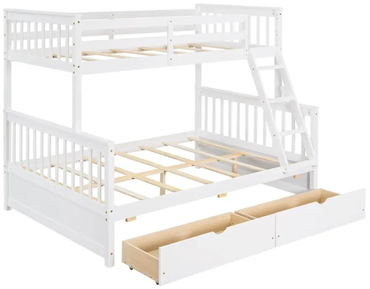 Twin Over Full Bunk Bed With Ladders And Two Storage Drawers