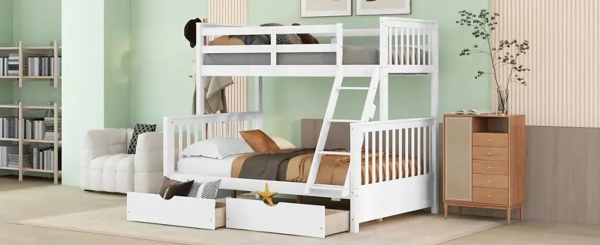 Twin Over Full Bunk Bed With Ladders And Two Storage Drawers