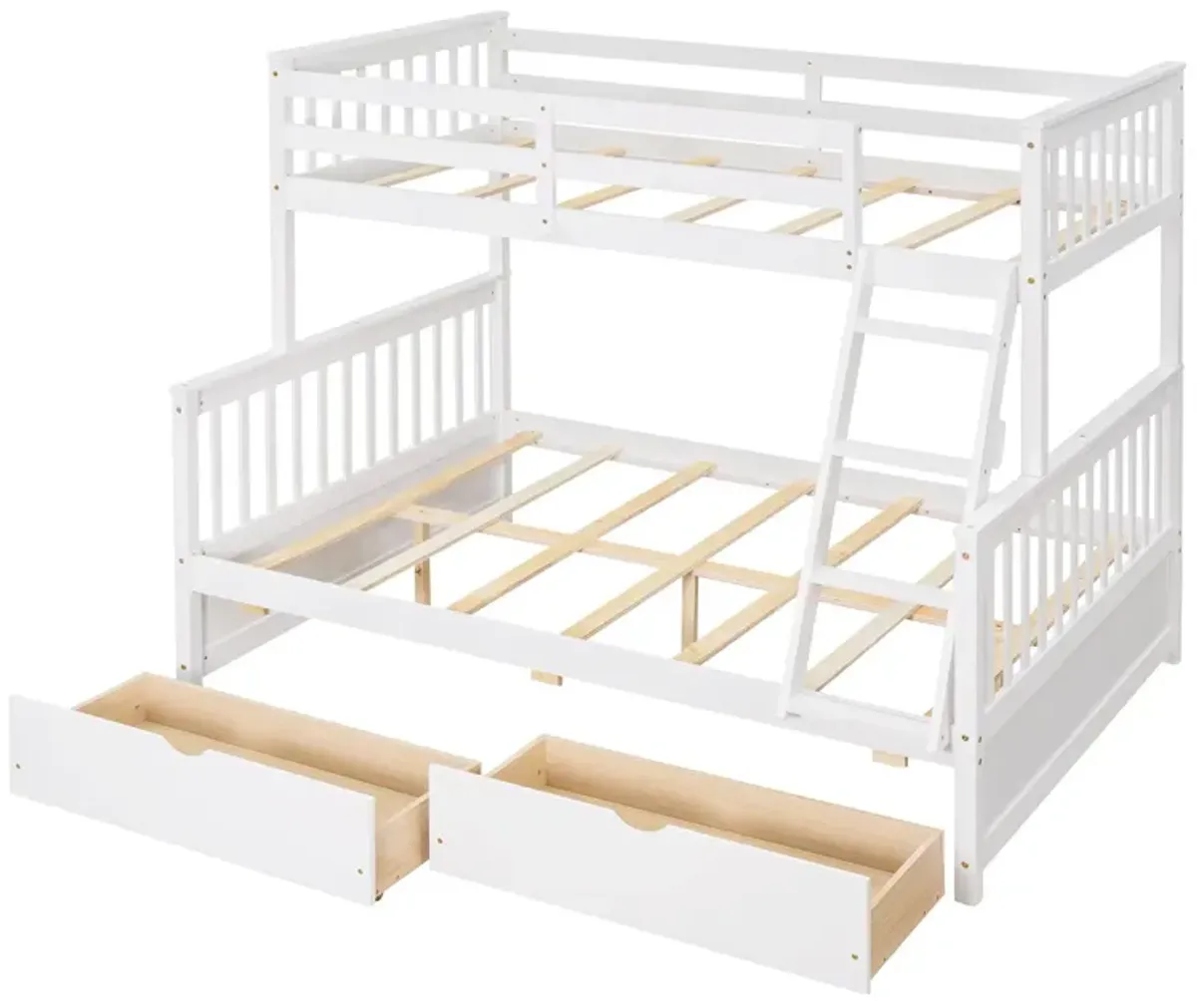 Twin Over Full Bunk Bed With Ladders And Two Storage Drawers