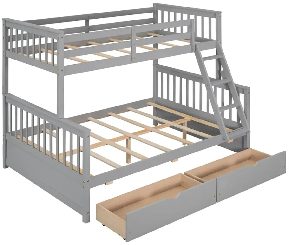 Twin Over Full Bunk Bed With Ladders And Two Storage Drawers