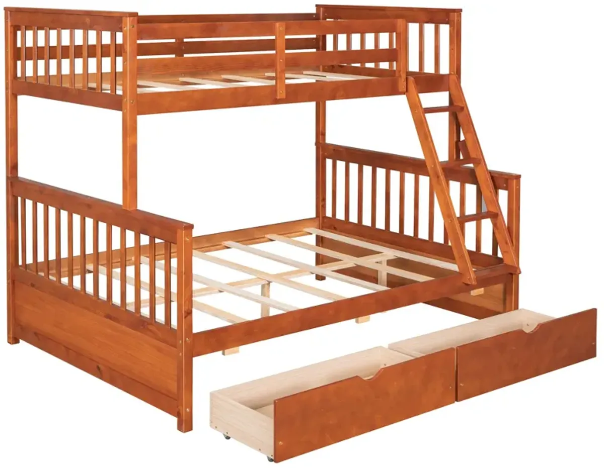 Twin Over Full Bunk Bed With Ladders And Two Storage Drawers