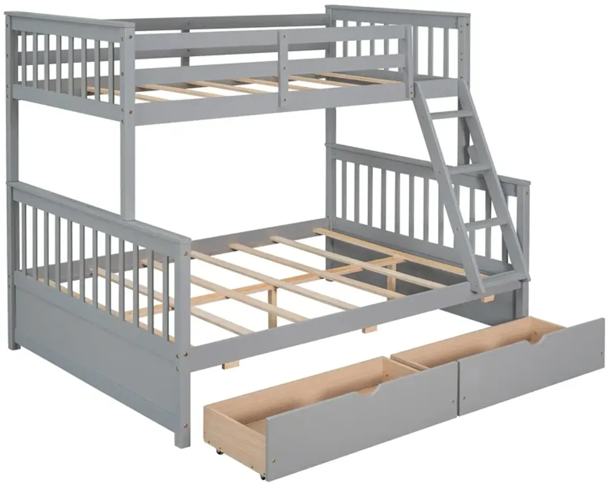 Twin Over Full Bunk Bed With Ladders And Two Storage Drawers