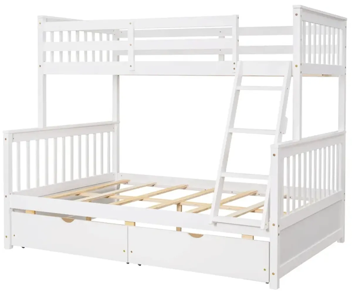 Twin Over Full Bunk Bed With Ladders And Two Storage Drawers