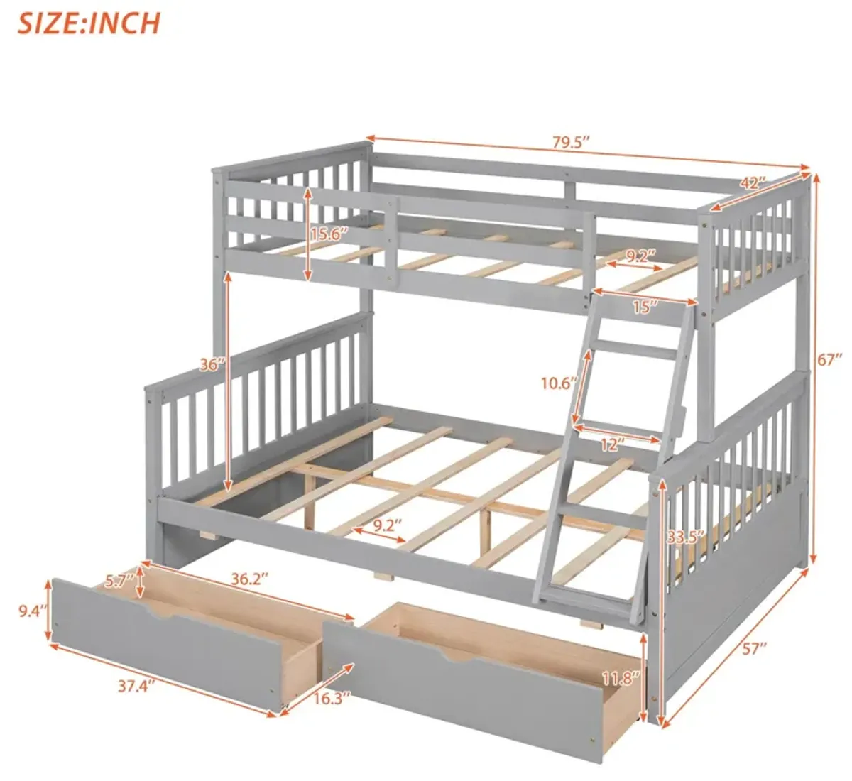 Twin Over Full Bunk Bed With Ladders And Two Storage Drawers