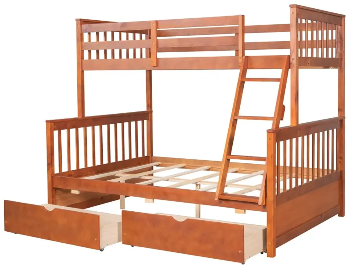 Twin Over Full Bunk Bed With Ladders And Two Storage Drawers