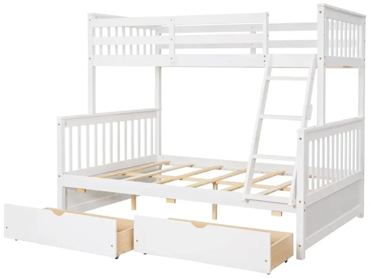 Twin Over Full Bunk Bed With Ladders And Two Storage Drawers