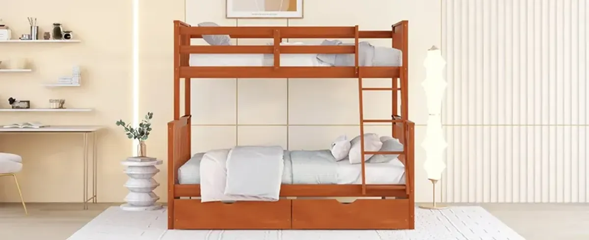 Twin Over Full Bunk Bed With Ladders And Two Storage Drawers