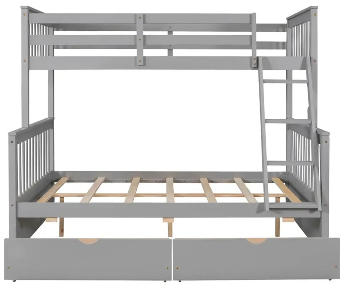 Twin Over Full Bunk Bed With Ladders And Two Storage Drawers