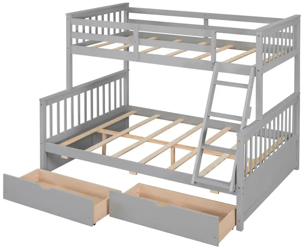 Twin Over Full Bunk Bed With Ladders And Two Storage Drawers