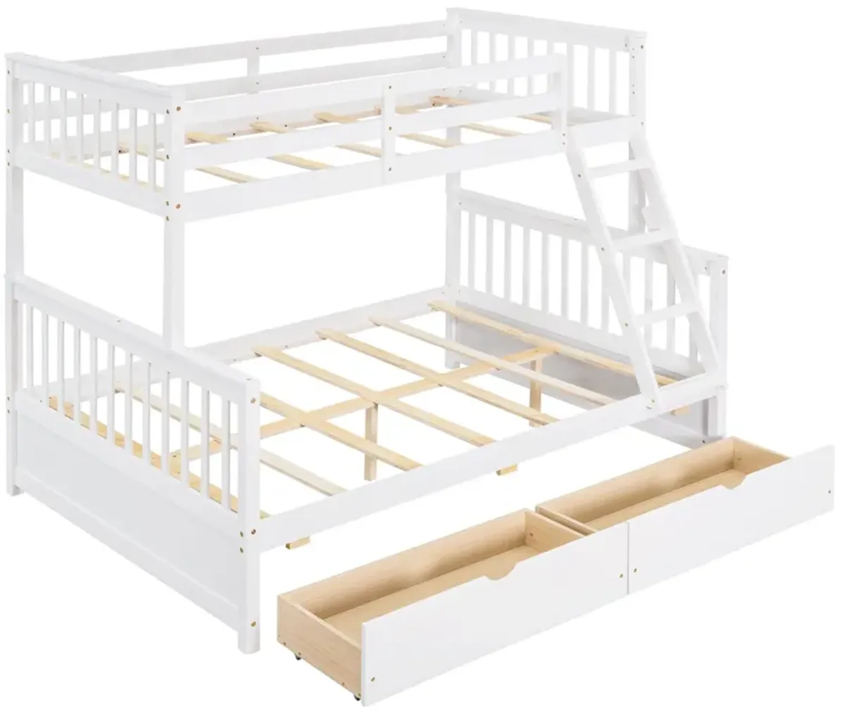 Twin Over Full Bunk Bed With Ladders And Two Storage Drawers