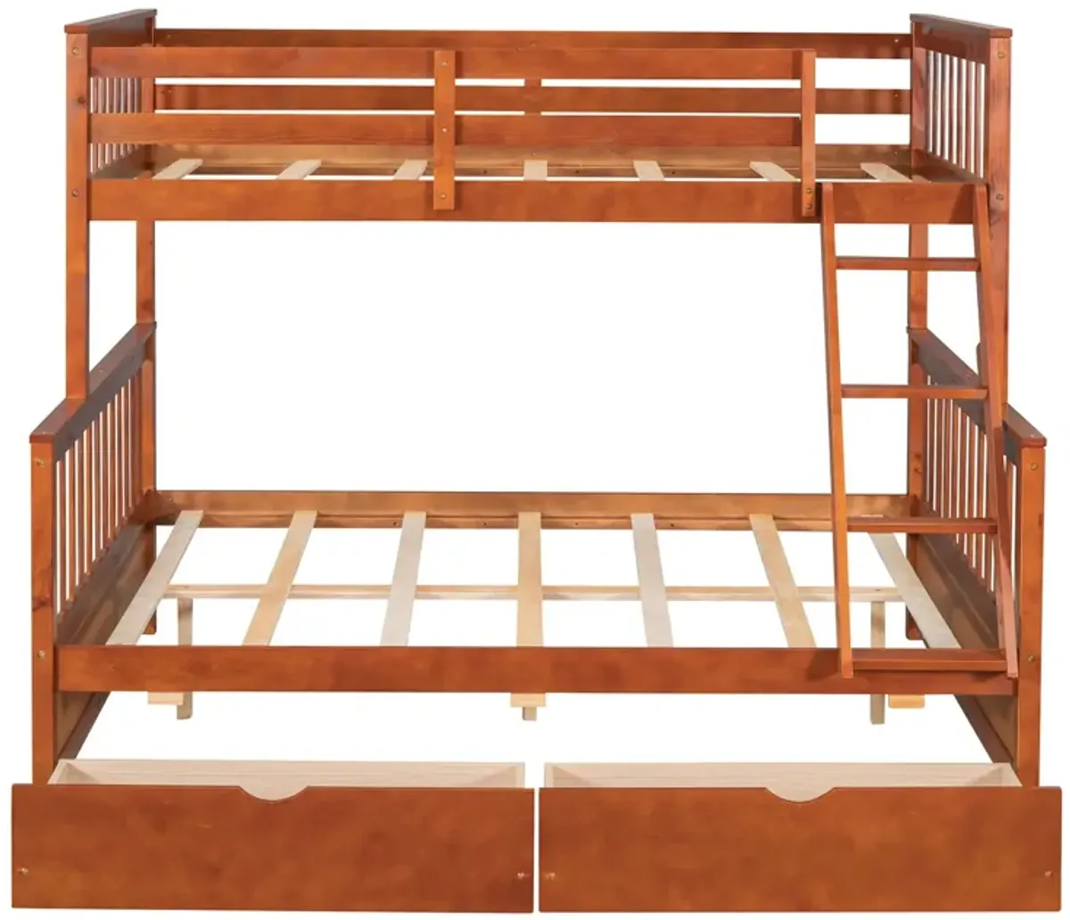 Twin Over Full Bunk Bed With Ladders And Two Storage Drawers