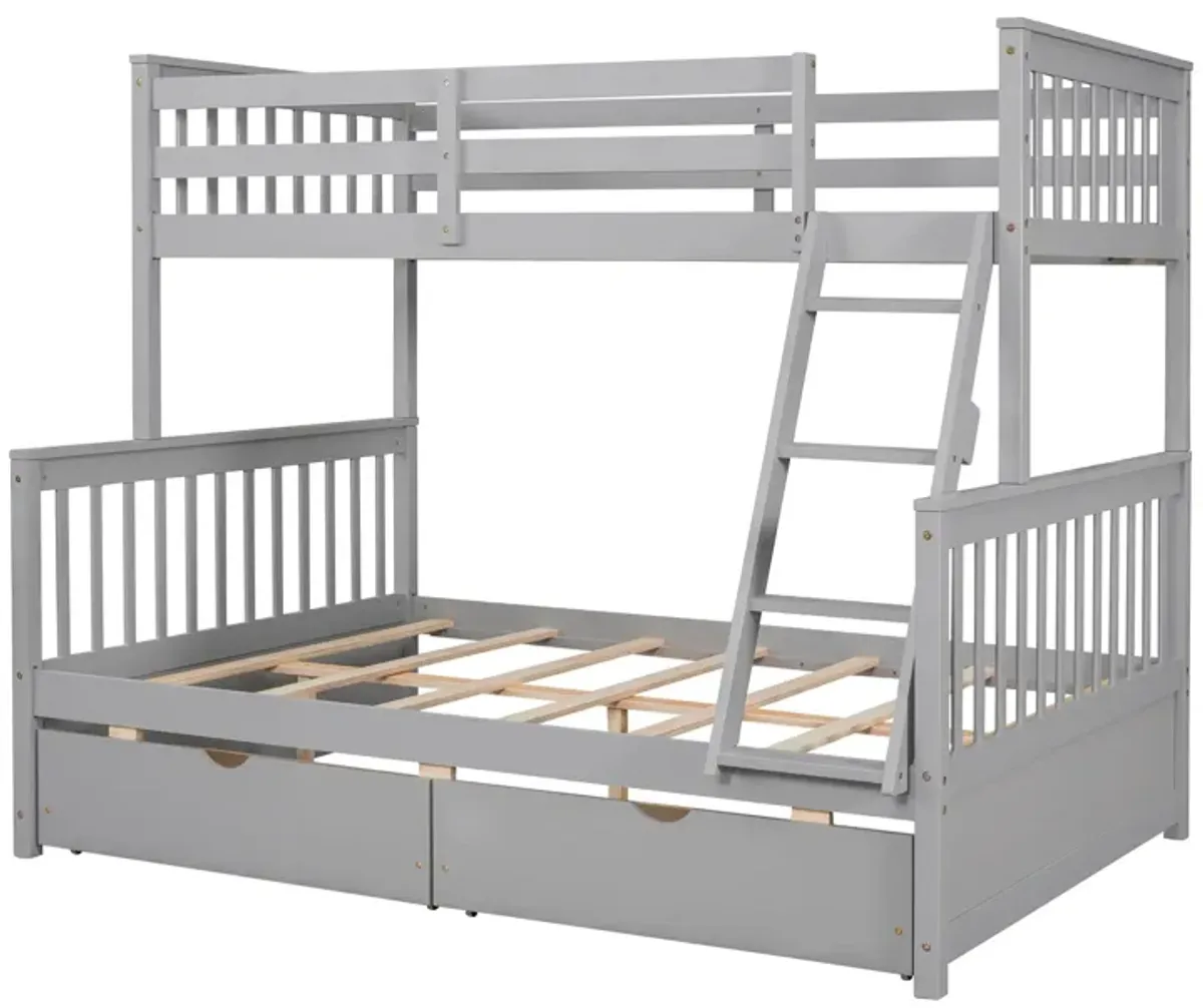 Twin Over Full Bunk Bed With Ladders And Two Storage Drawers