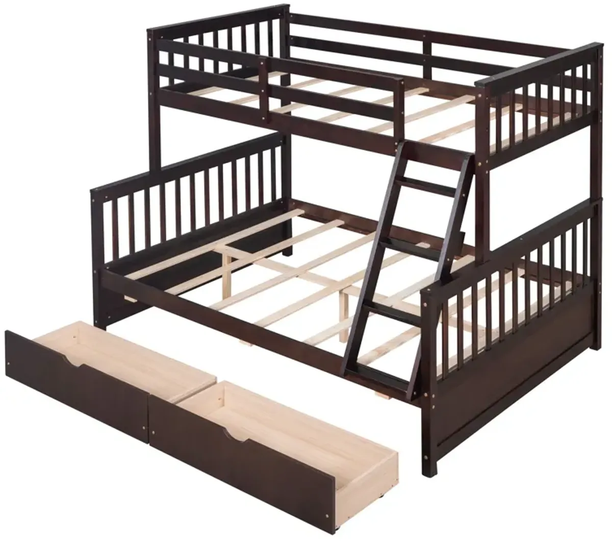 Twin Over Full Bunk Bed With Ladders And Two Storage Drawers