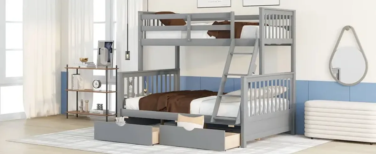 Twin Over Full Bunk Bed With Ladders And Two Storage Drawers