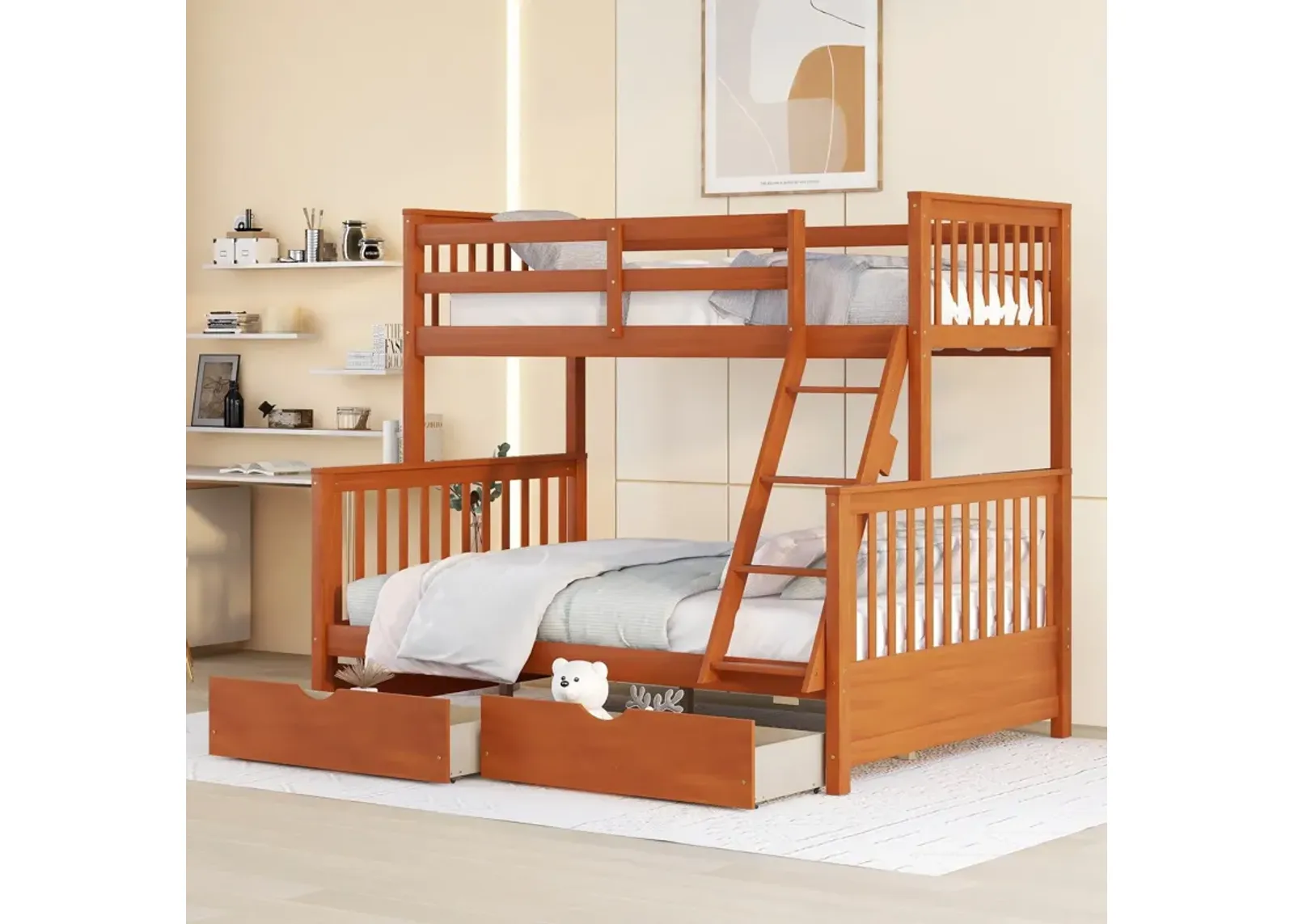 Twin Over Full Bunk Bed With Ladders And Two Storage Drawers