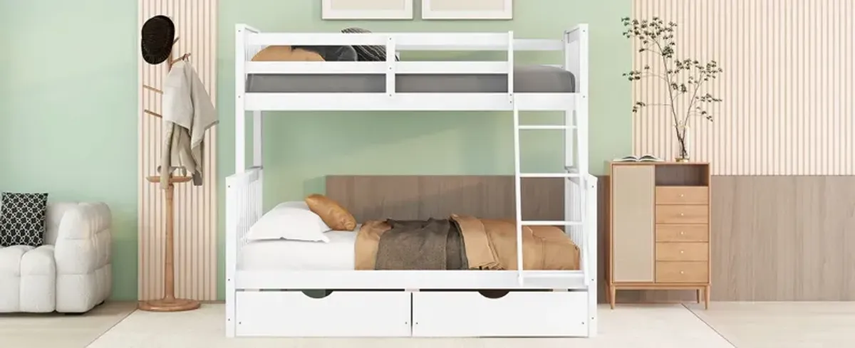 Twin Over Full Bunk Bed With Ladders And Two Storage Drawers