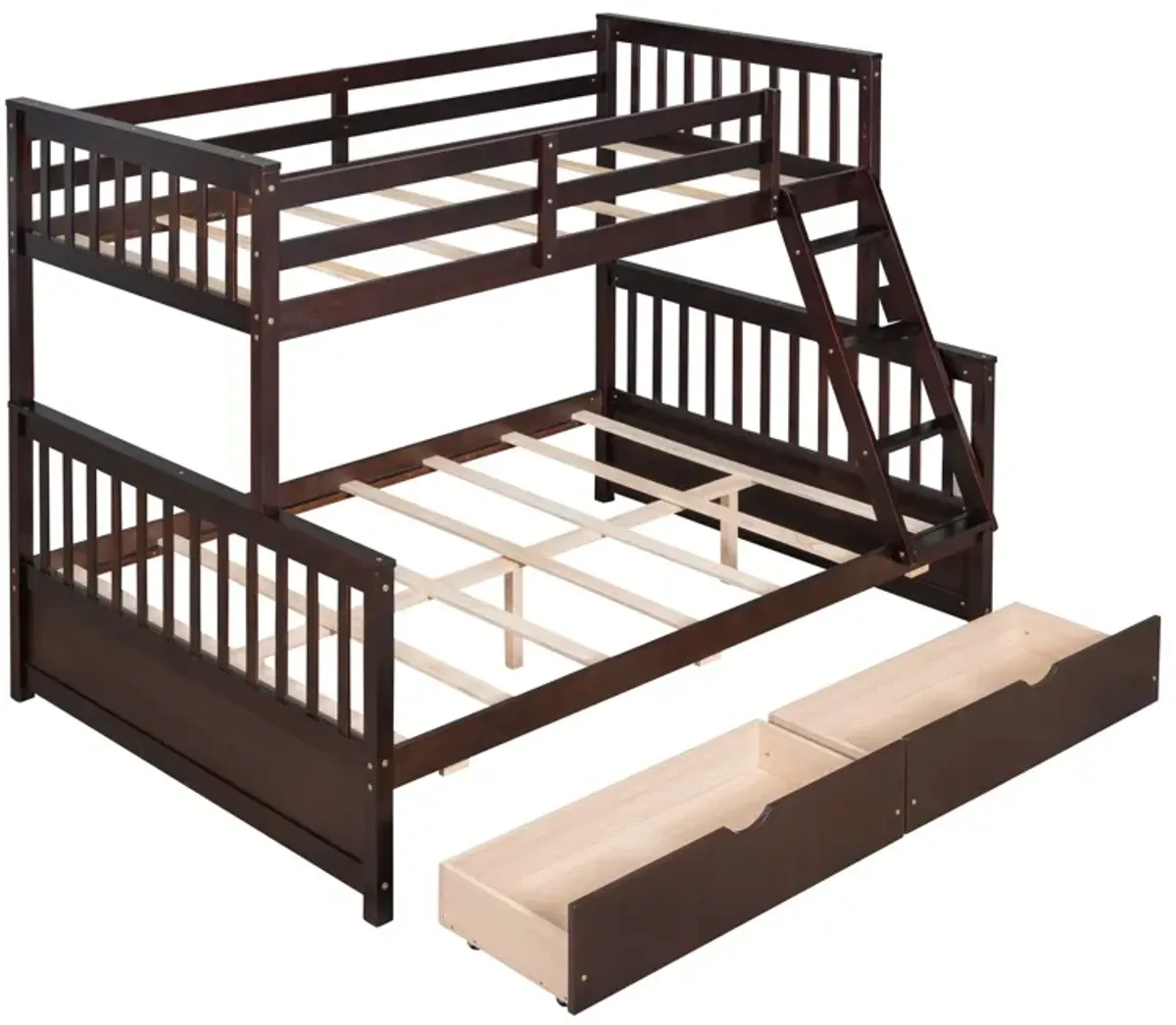 Twin Over Full Bunk Bed With Ladders And Two Storage Drawers