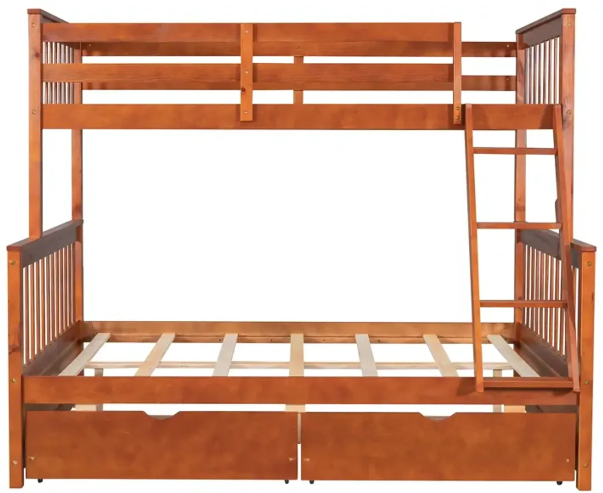 Twin Over Full Bunk Bed With Ladders And Two Storage Drawers