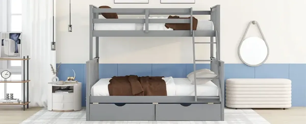 Twin Over Full Bunk Bed With Ladders And Two Storage Drawers