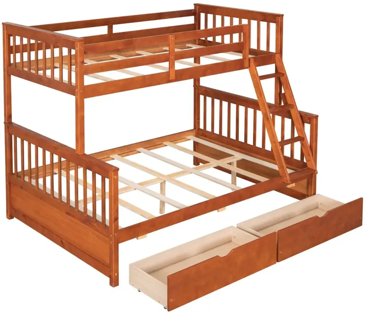 Twin Over Full Bunk Bed With Ladders And Two Storage Drawers