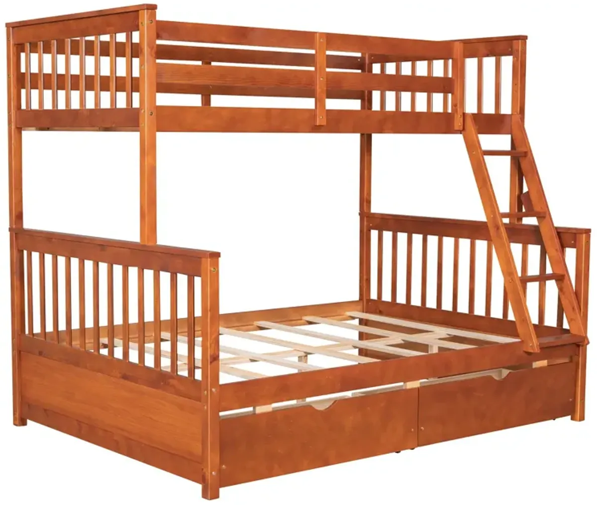 Twin Over Full Bunk Bed With Ladders And Two Storage Drawers