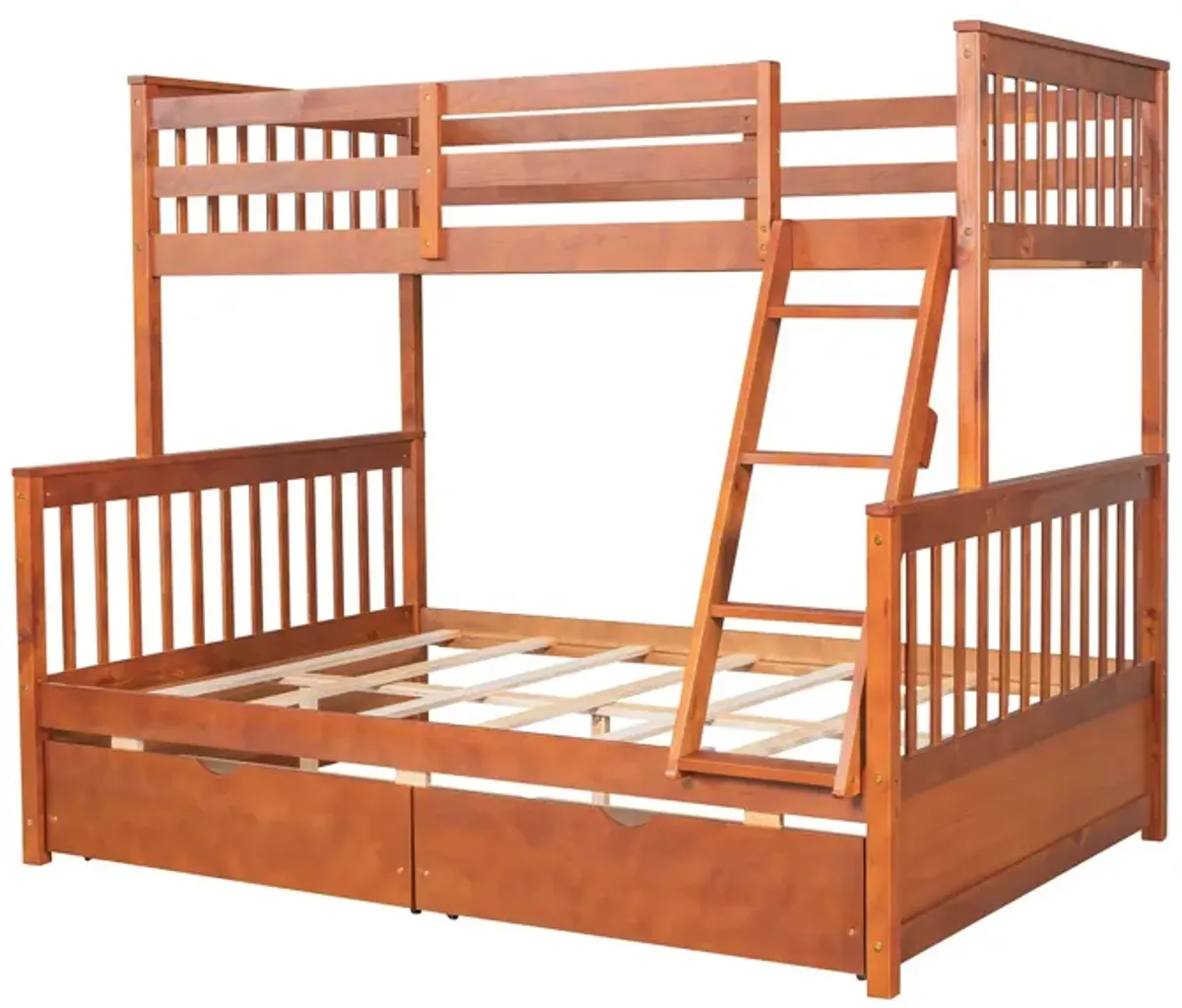 Twin Over Full Bunk Bed With Ladders And Two Storage Drawers