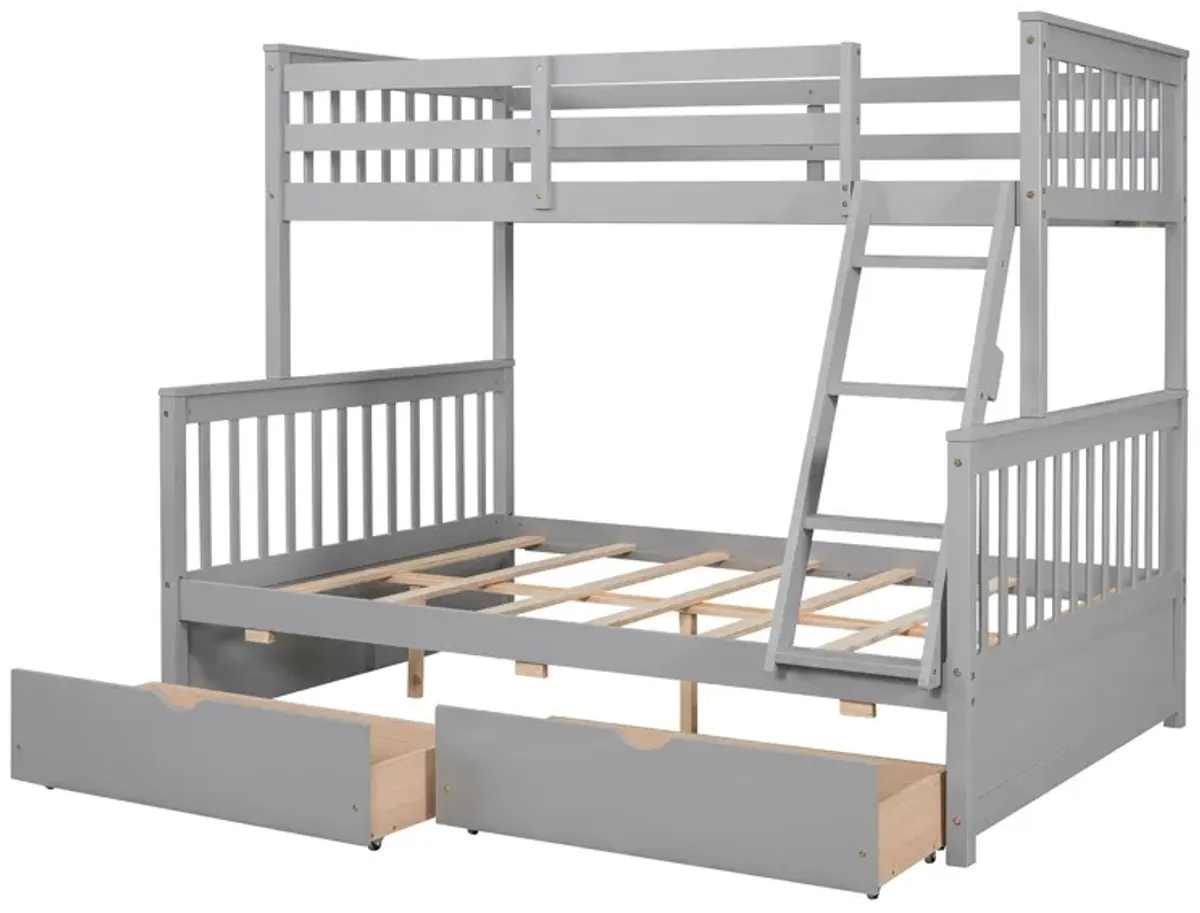 Twin Over Full Bunk Bed With Ladders And Two Storage Drawers