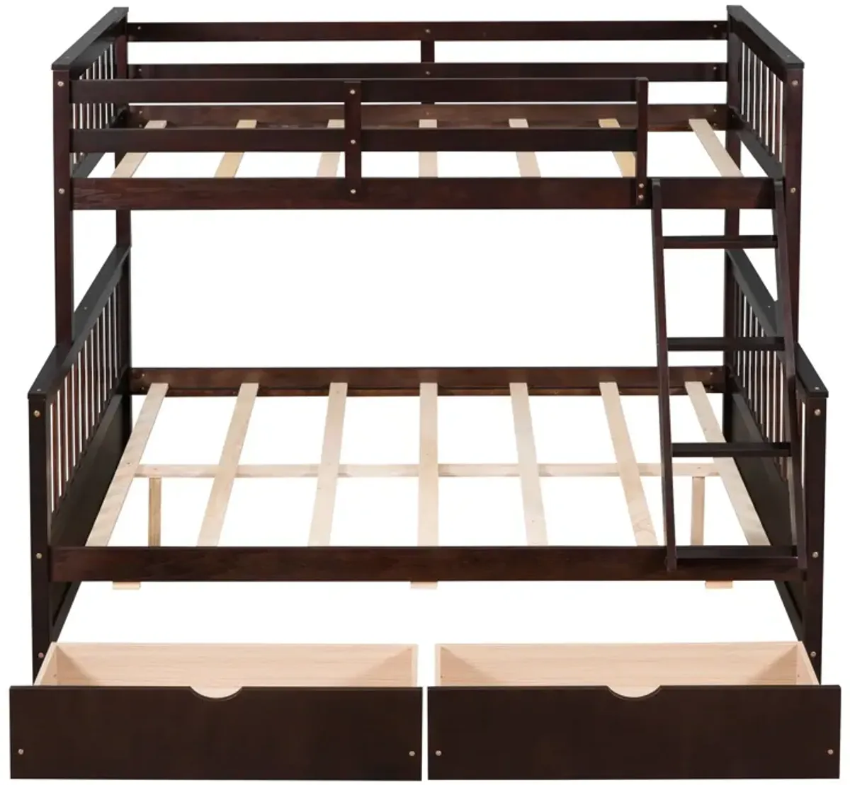 Twin Over Full Bunk Bed With Ladders And Two Storage Drawers