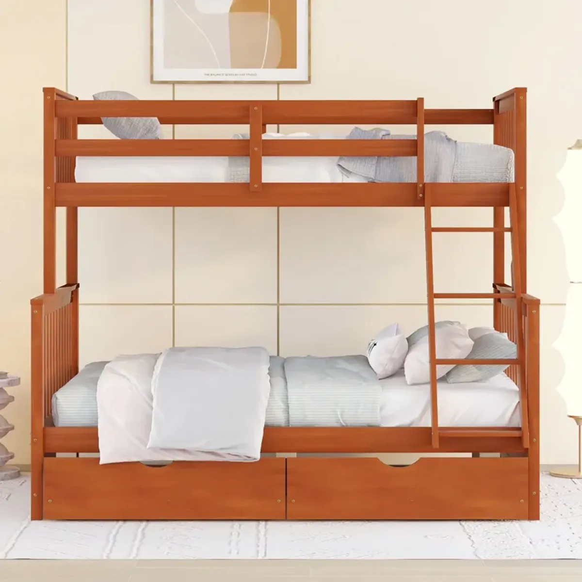 Twin Over Full Bunk Bed With Ladders And Two Storage Drawers