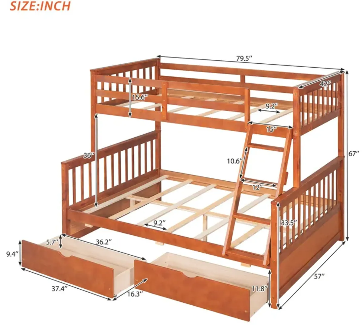 Twin Over Full Bunk Bed With Ladders And Two Storage Drawers