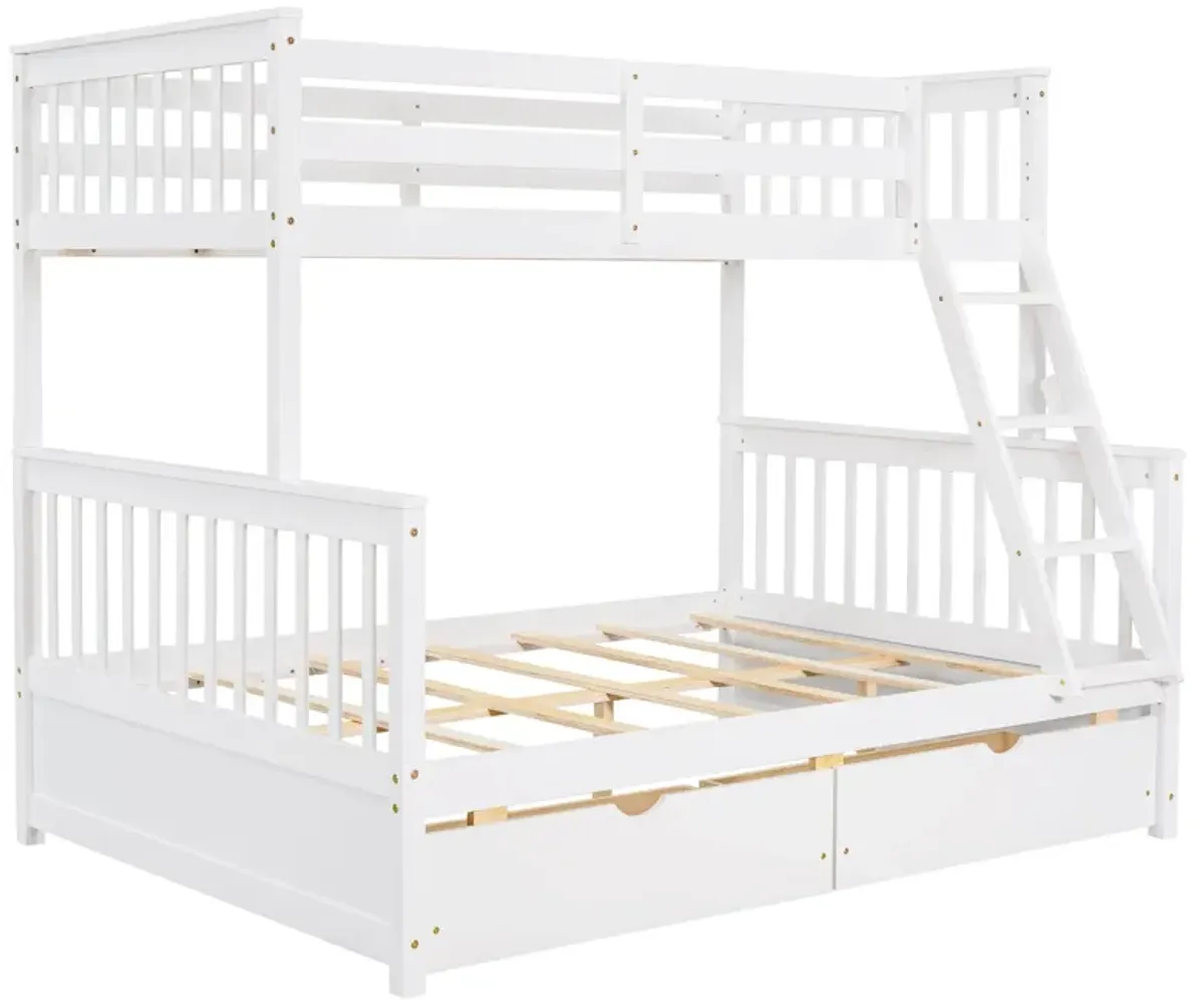 Twin Over Full Bunk Bed With Ladders And Two Storage Drawers