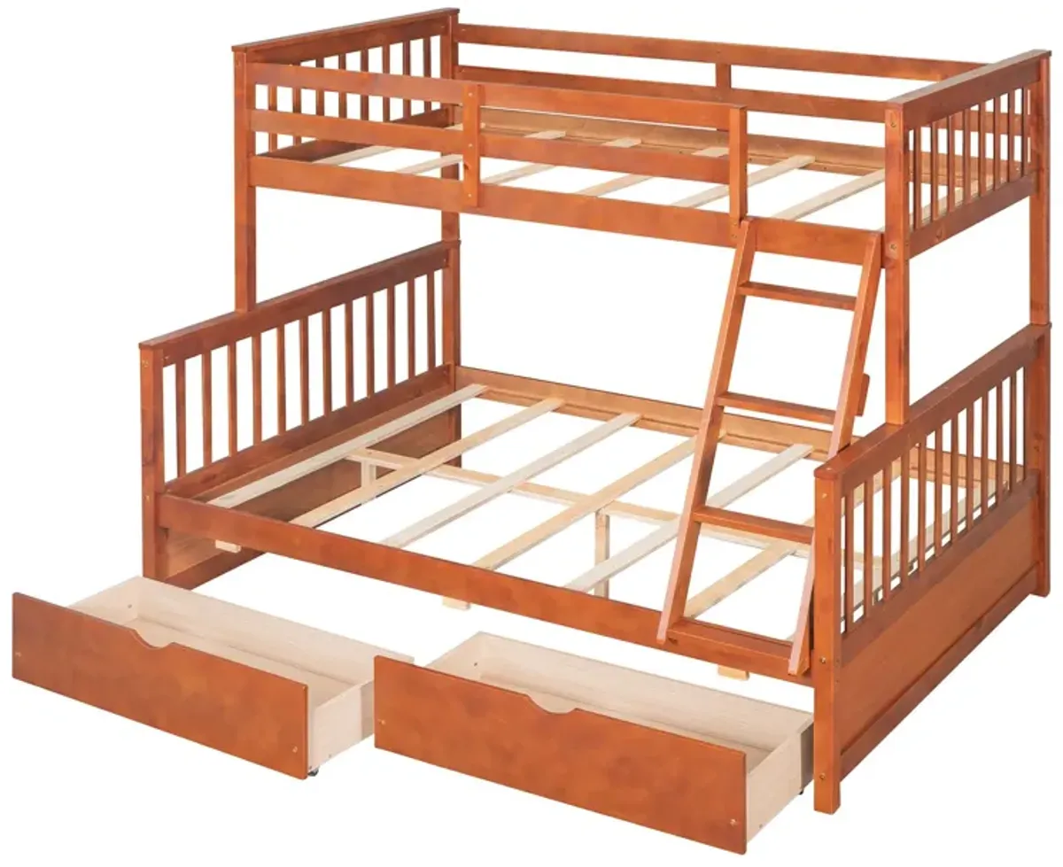 Twin Over Full Bunk Bed With Ladders And Two Storage Drawers