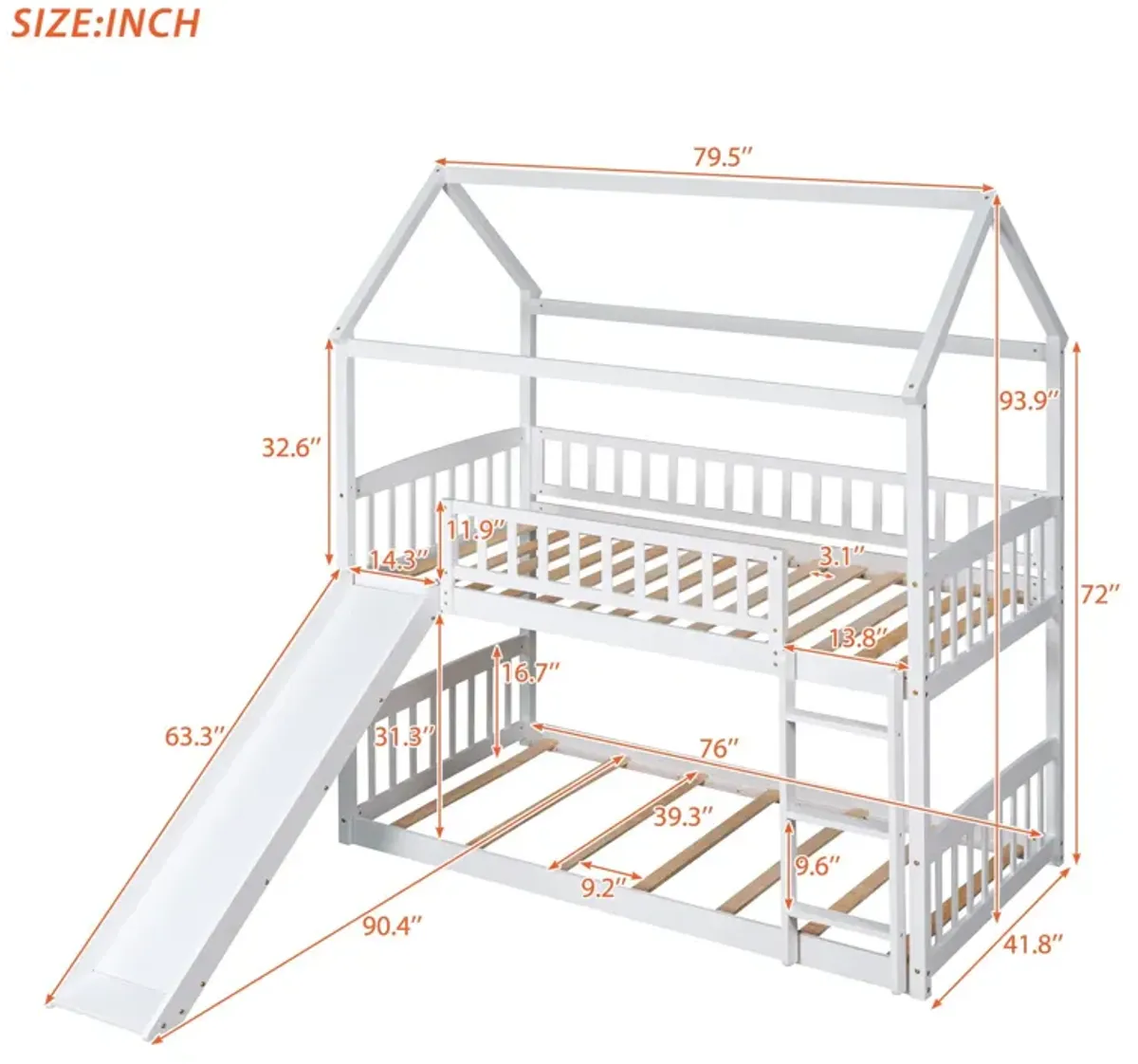 Twin Over Twin Bunk Bed With Slide, House Bed With Slide