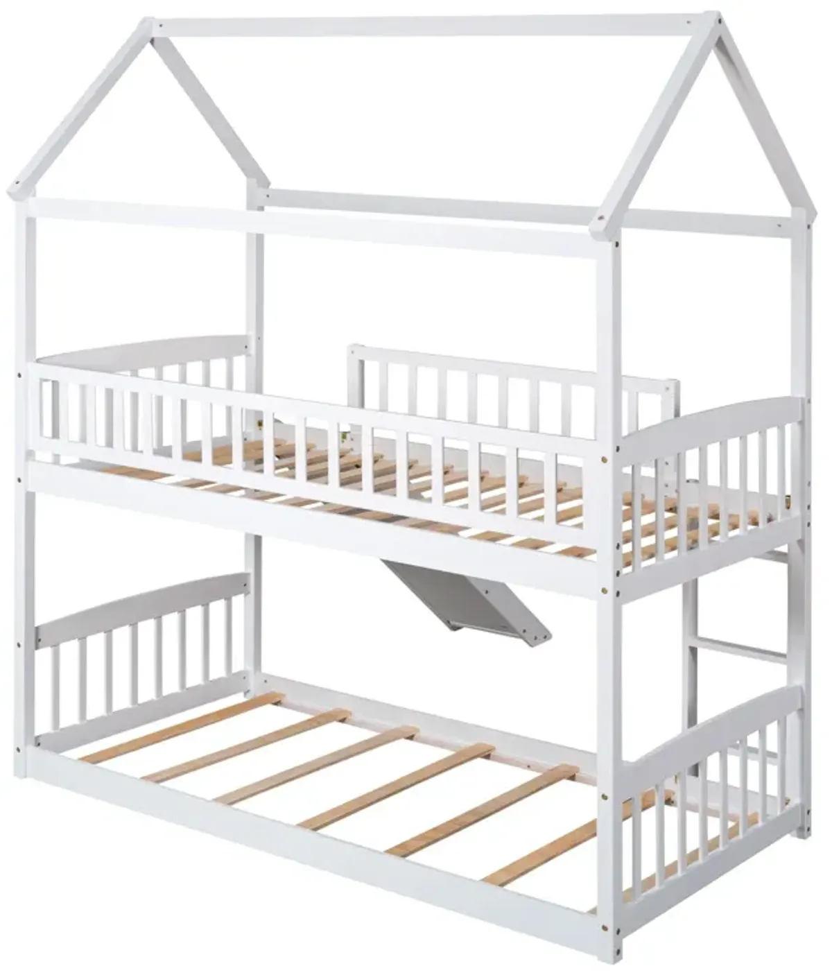 Twin Over Twin Bunk Bed With Slide, House Bed With Slide