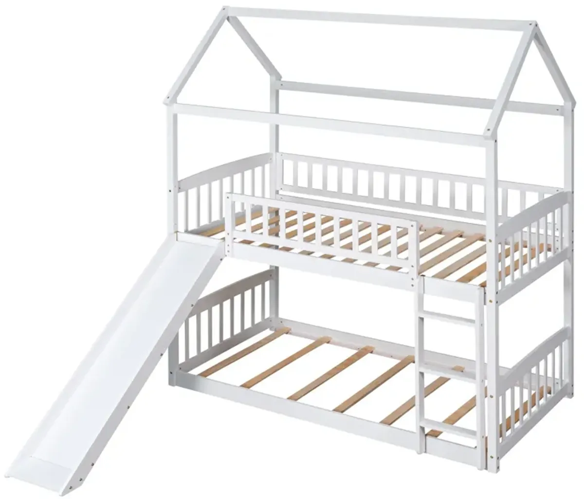 Twin Over Twin Bunk Bed With Slide, House Bed With Slide