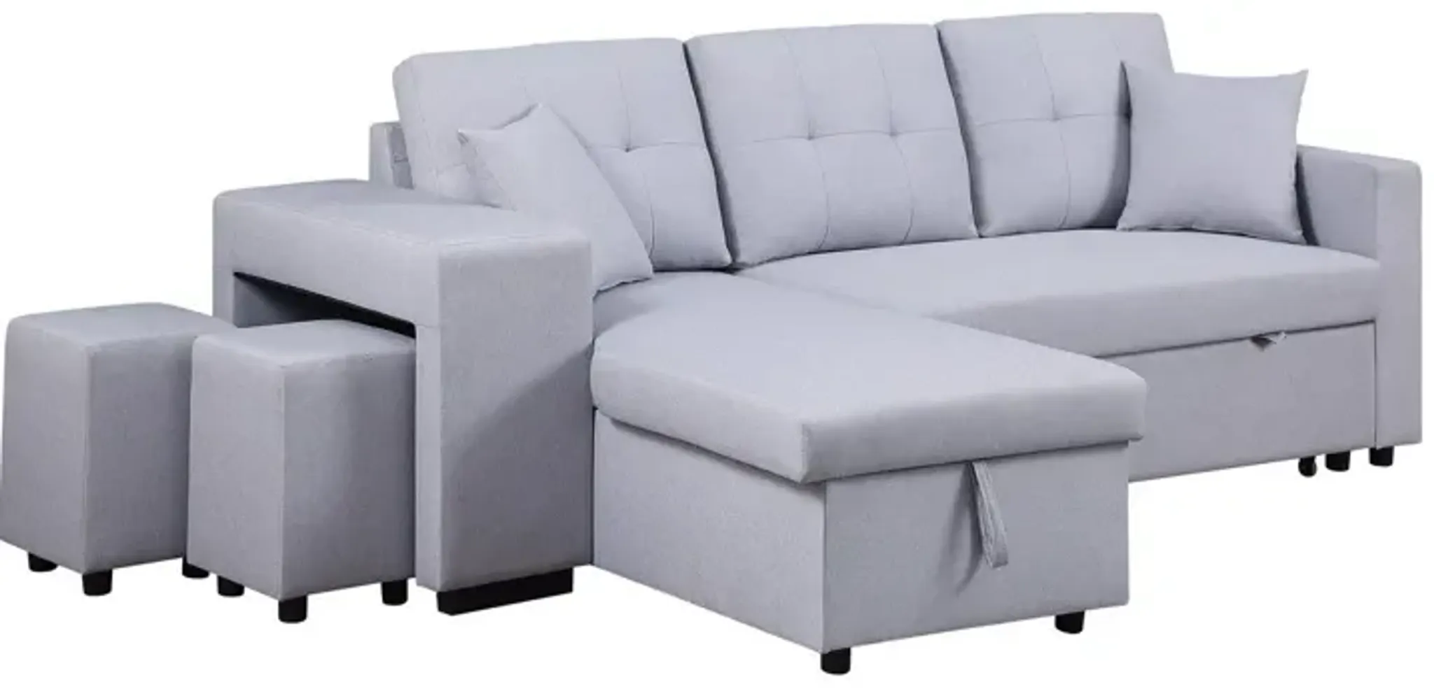 Dennis Linen Fabric Reversible Sleeper Sectional With Storage Chaise ...