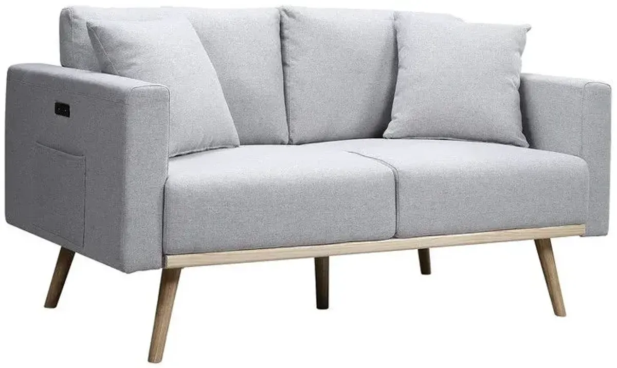 Easton - Linen Fabric Loveseat With USB Charging Ports Pockets And Pillows