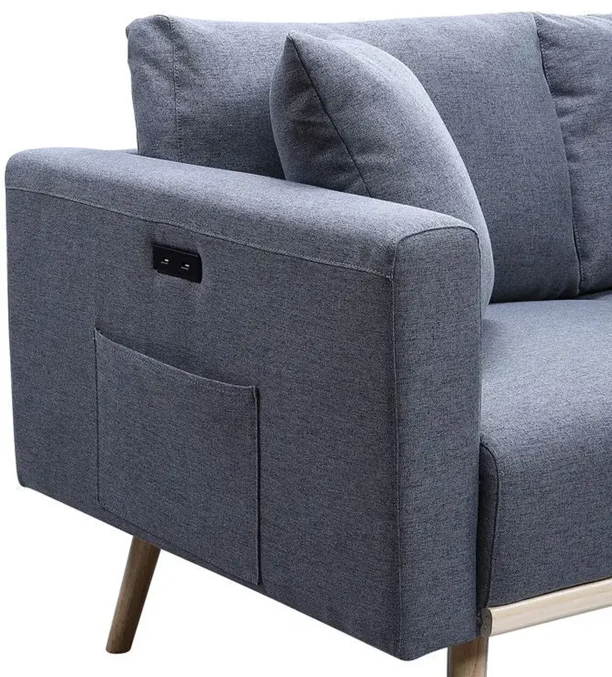 Easton - Linen Fabric Loveseat With USB Charging Ports Pockets And Pillows