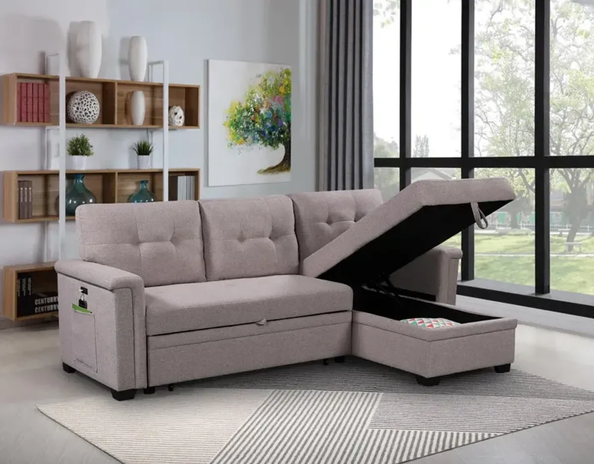 Ashlyn - Reversible Sleeper Sectional Sofa With Storage Chaise, USB Charging Ports And Pocket