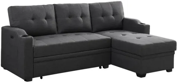 Mabel - Linen Fabric Sleeper Sectional With Cupholder, USB Charging Port And Pocket