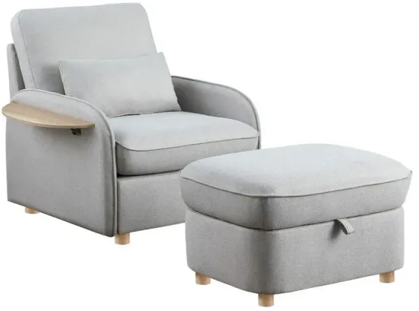 Huckleberry - Linen Accent Chair With Storage Ottoman And Folding Side Table