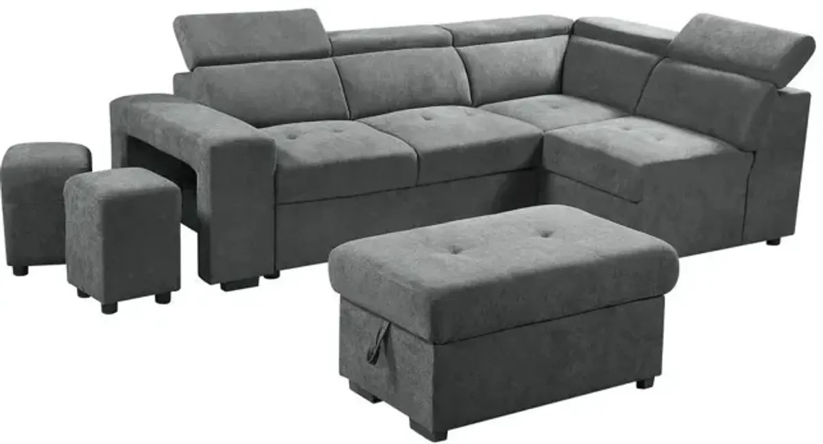 Henrik - Sleeper Sectional Sofa With Storage Ottoman And 2 Stools